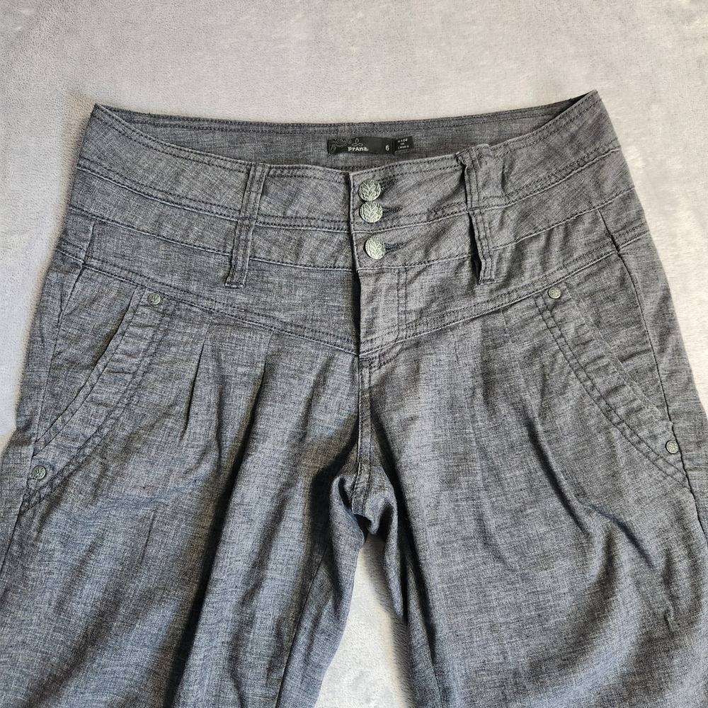 prAna Lizbeth Pants Women's 6 Gray Hemp Blend Triple Button Tapered Hike 27"
